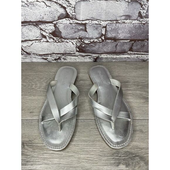 Madewell Boardwalk Silver Metallic Leather Thong Sandals Women’s Sz 6.5M US/37EU - Picture 2 of 16